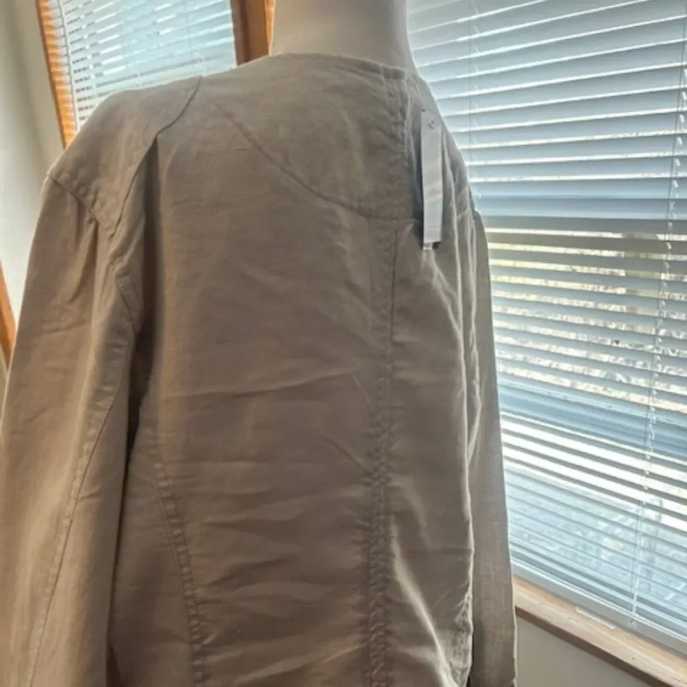 Premise Stone Beige Linen Front Zip/Pockets & sleeves Moto blazer, size 1X